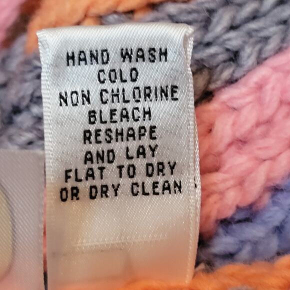 Talbots 30% Wool Knit Long Fringed Scarf Yellow Pink Orange Blue Green 88" x 4" - Picture 8 of 8